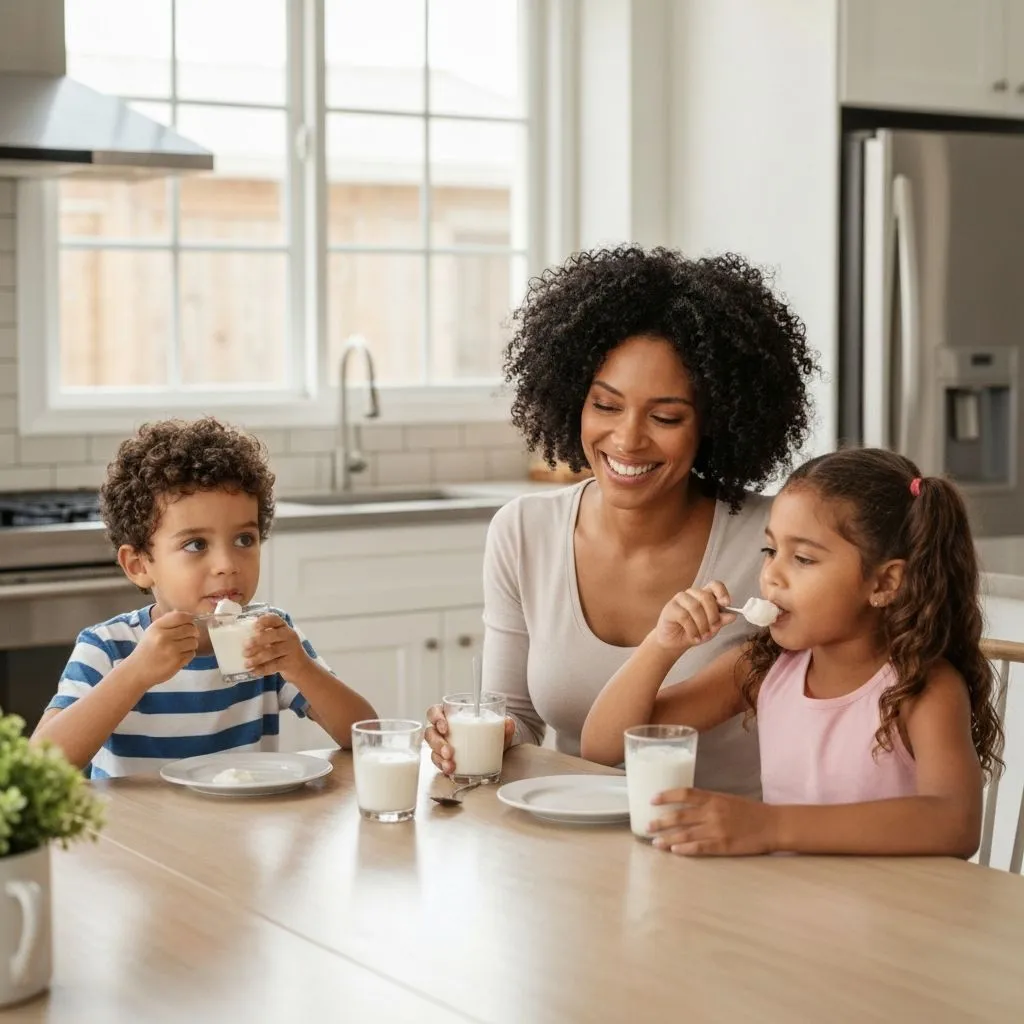 Familia disfrutando yogurt Bomleches