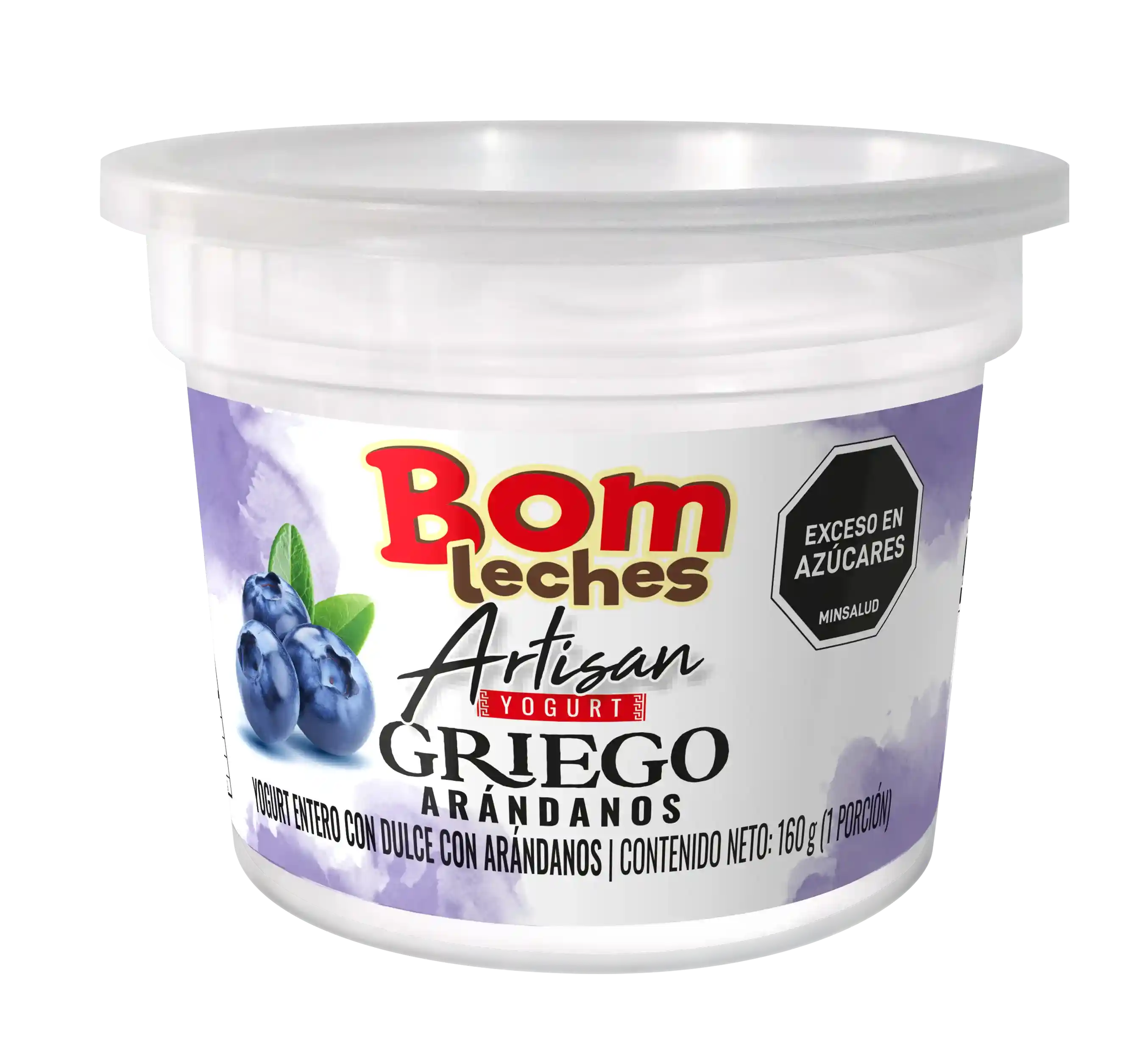 Yogurt griego con cama de dulce con arándanos